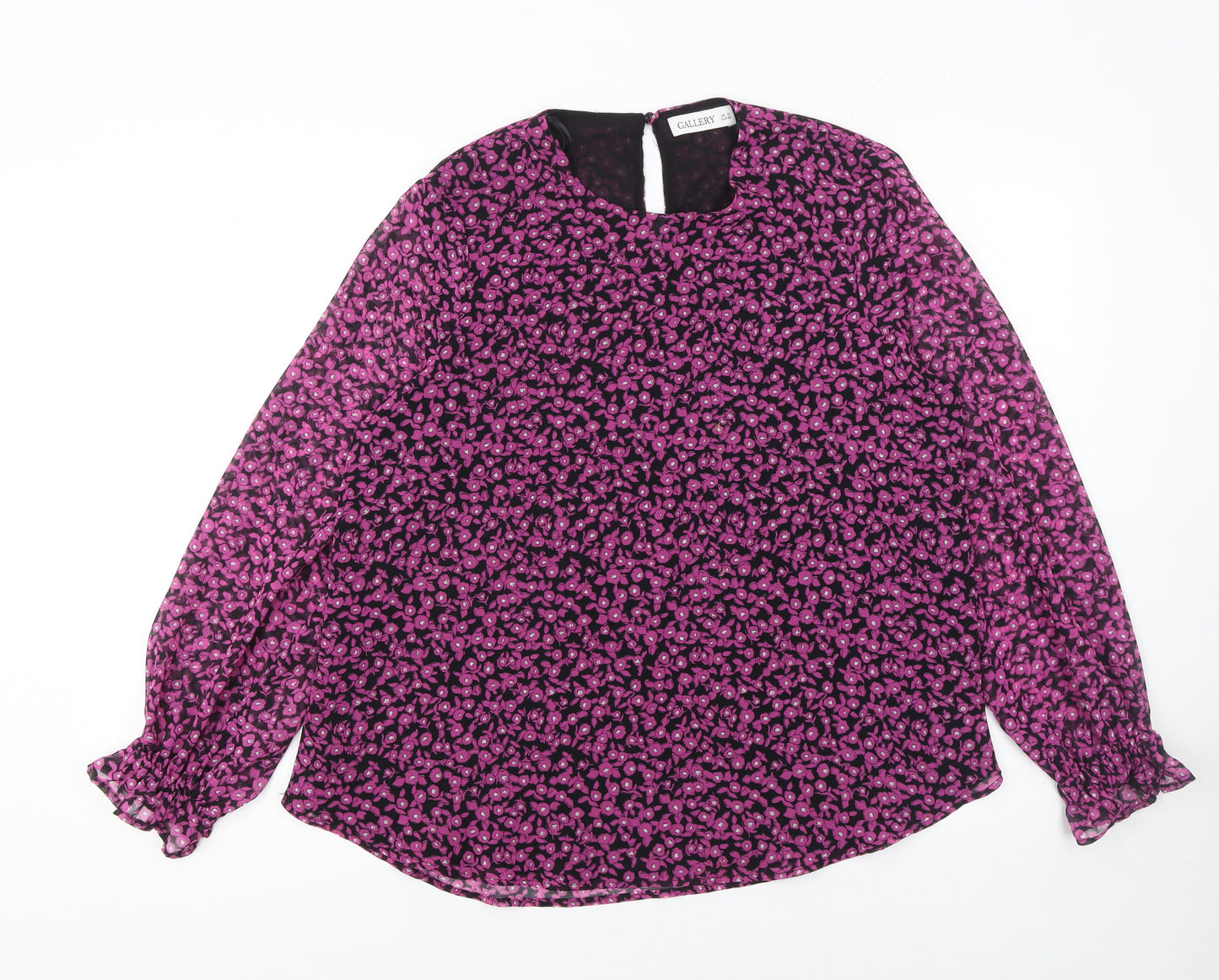 Gallery Women’s Pink Floral Long Sleeve Chiffon Tunic Blouse UK 10