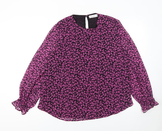 Gallery Women’s Pink Floral Long Sleeve Chiffon Tunic Blouse UK 10