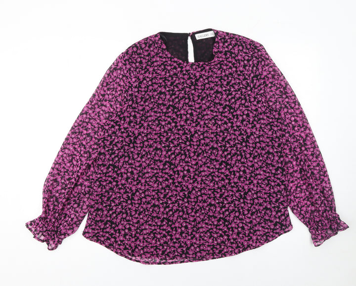 Gallery Women’s Pink Floral Long Sleeve Chiffon Tunic Blouse UK 10