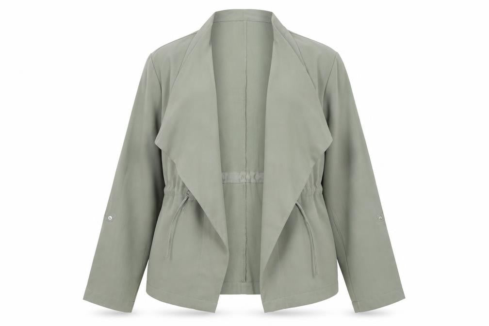 Front view of Principles Women’s Green Open Front Mid-Length Jacket, size UK 14