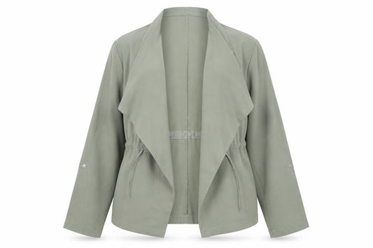 Front view of Principles Women’s Green Open Front Mid-Length Jacket, size UK 14