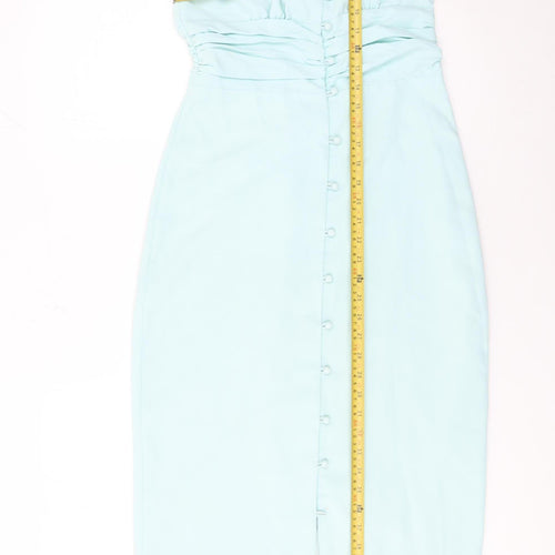 In The Style Women's Blue Size 8 Bodycon Midi Dress with Button Detail