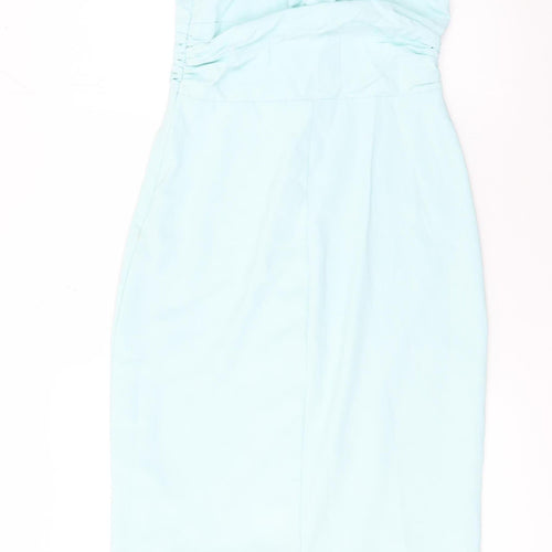 In The Style Women's Blue Size 8 Bodycon Midi Dress with Button Detail