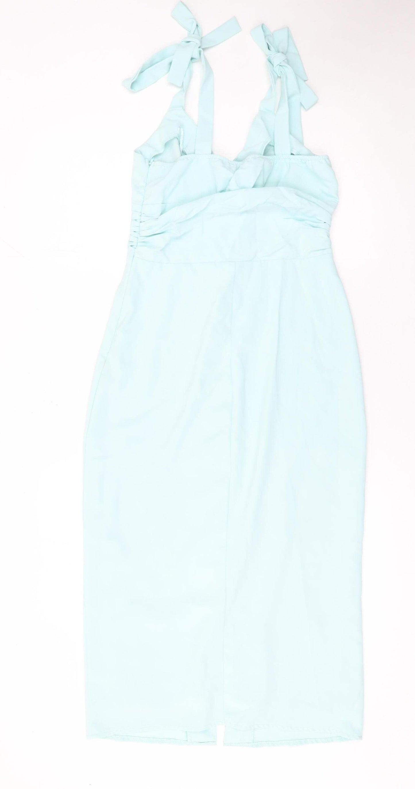 In The Style Women's Blue Size 8 Bodycon Midi Dress with Button Detail