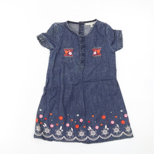 Rocha Little Rocha Girls Blue Denim Embroidered Dress 18-24 Months A-Line Cotton