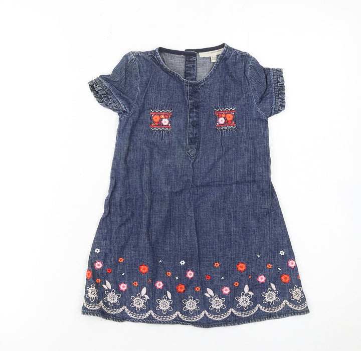 Rocha Little Rocha Girls Blue Denim Embroidered Dress 18-24 Months A-Line Cotton