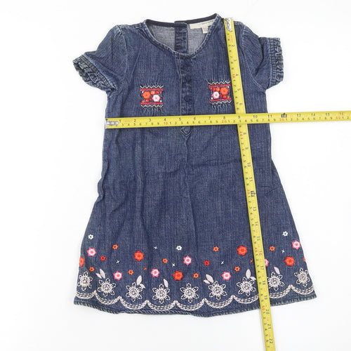 Rocha Little Rocha Girls Blue Denim Embroidered Dress 18-24 Months A-Line Cotton