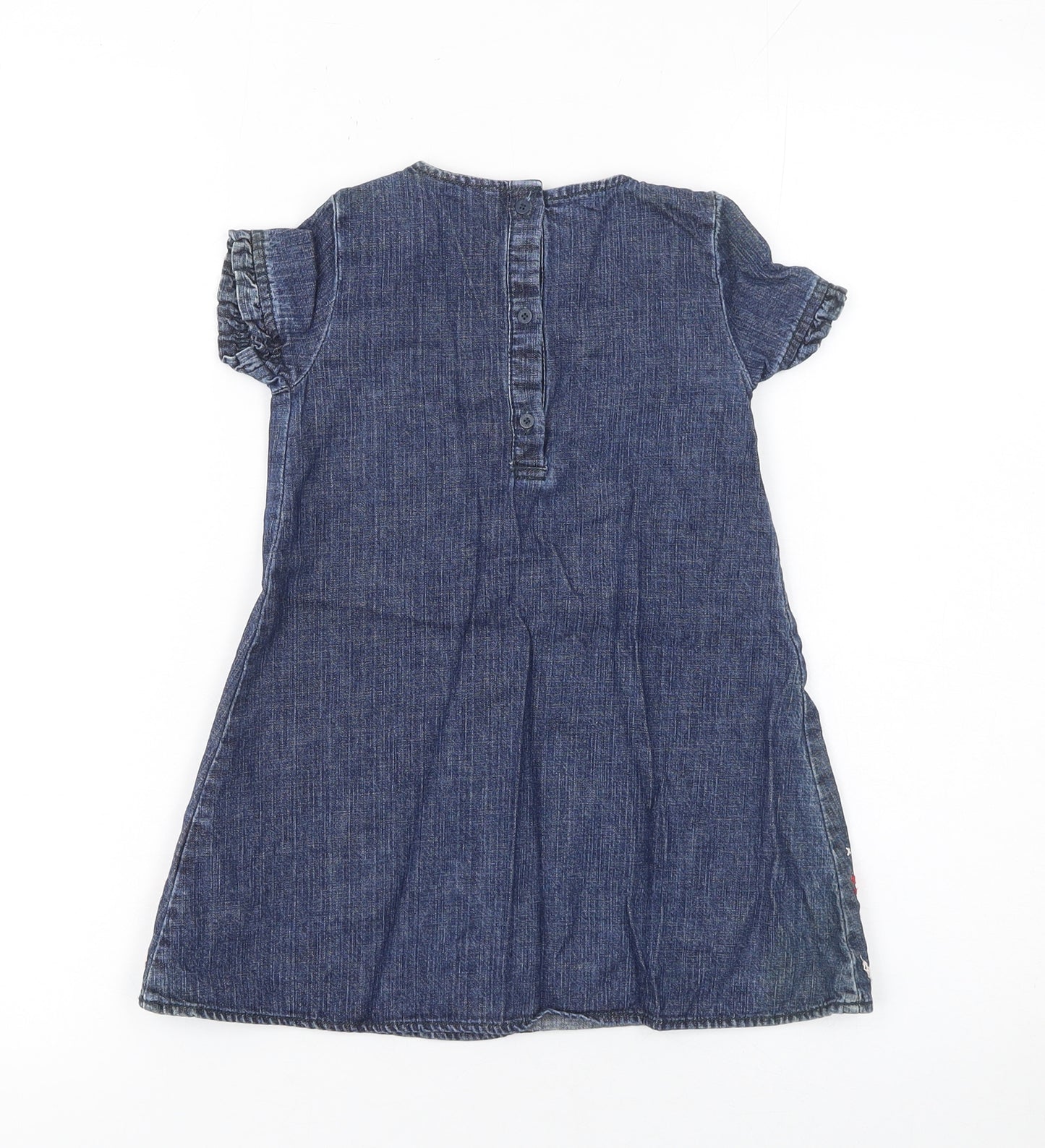 Rocha Little Rocha Girls Blue Denim Embroidered Dress 18-24 Months A-Line Cotton