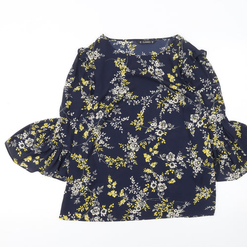 Dunnes Women's Blue Floral Ruffle Sleeve Tunic Blouse Size 10