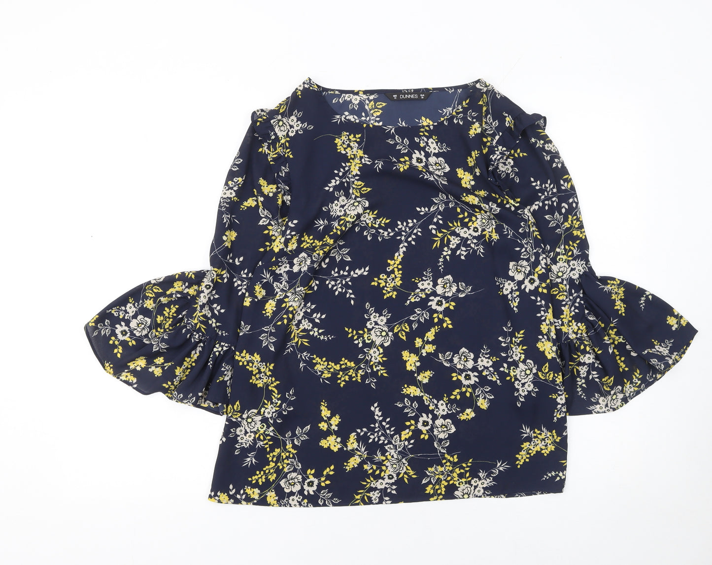 Dunnes Women's Blue Floral Ruffle Sleeve Tunic Blouse Size 10