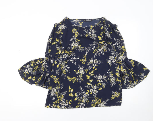 Dunnes Women's Blue Floral Ruffle Sleeve Tunic Blouse Size 10