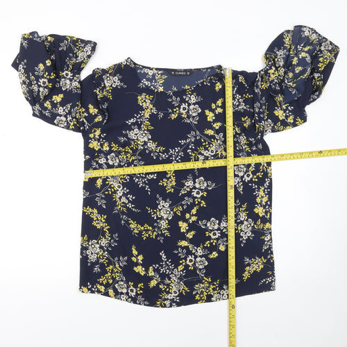 Dunnes Women's Blue Floral Ruffle Sleeve Tunic Blouse Size 10