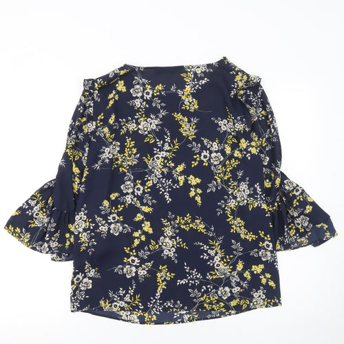Dunnes Women's Blue Floral Ruffle Sleeve Tunic Blouse Size 10