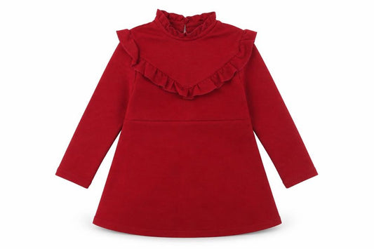 Next Girls Red A-Line Ruffle Long Sleeve Knit Dress 3 Years