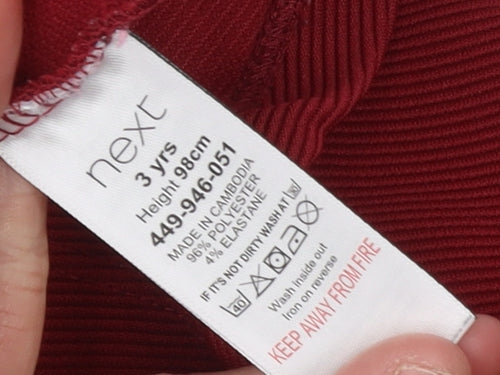 Next Girls Red A-Line Ruffle Long Sleeve Knit Dress 3 Years