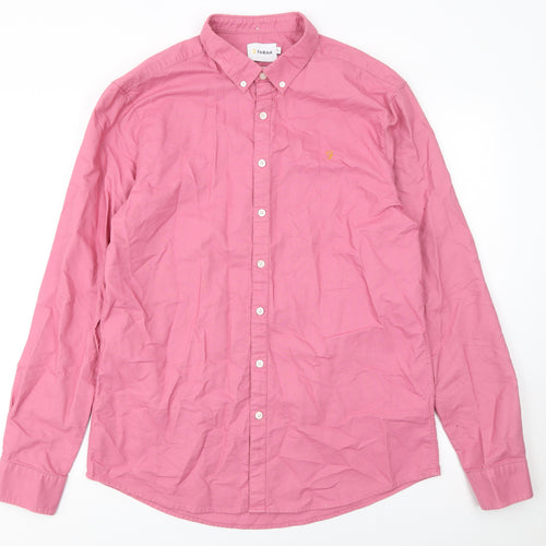 Farah Men's Pink Slim Fit Long Sleeve Cotton Button-Up Shirt XL