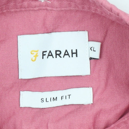 Farah Men's Pink Slim Fit Long Sleeve Cotton Button-Up Shirt XL