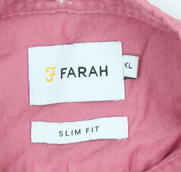 Farah Men's Pink Slim Fit Long Sleeve Cotton Button-Up Shirt XL