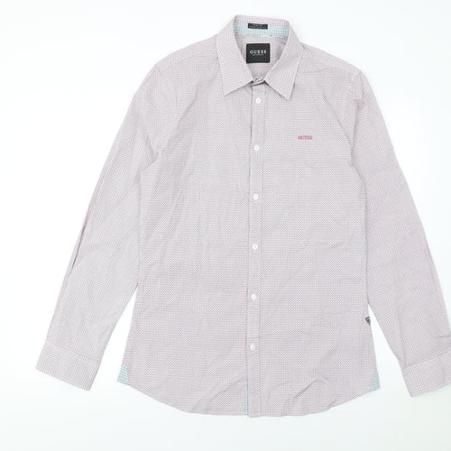 Guess Mens White Slim Fit Geometric Long Sleeve Button Up Shirt Size L