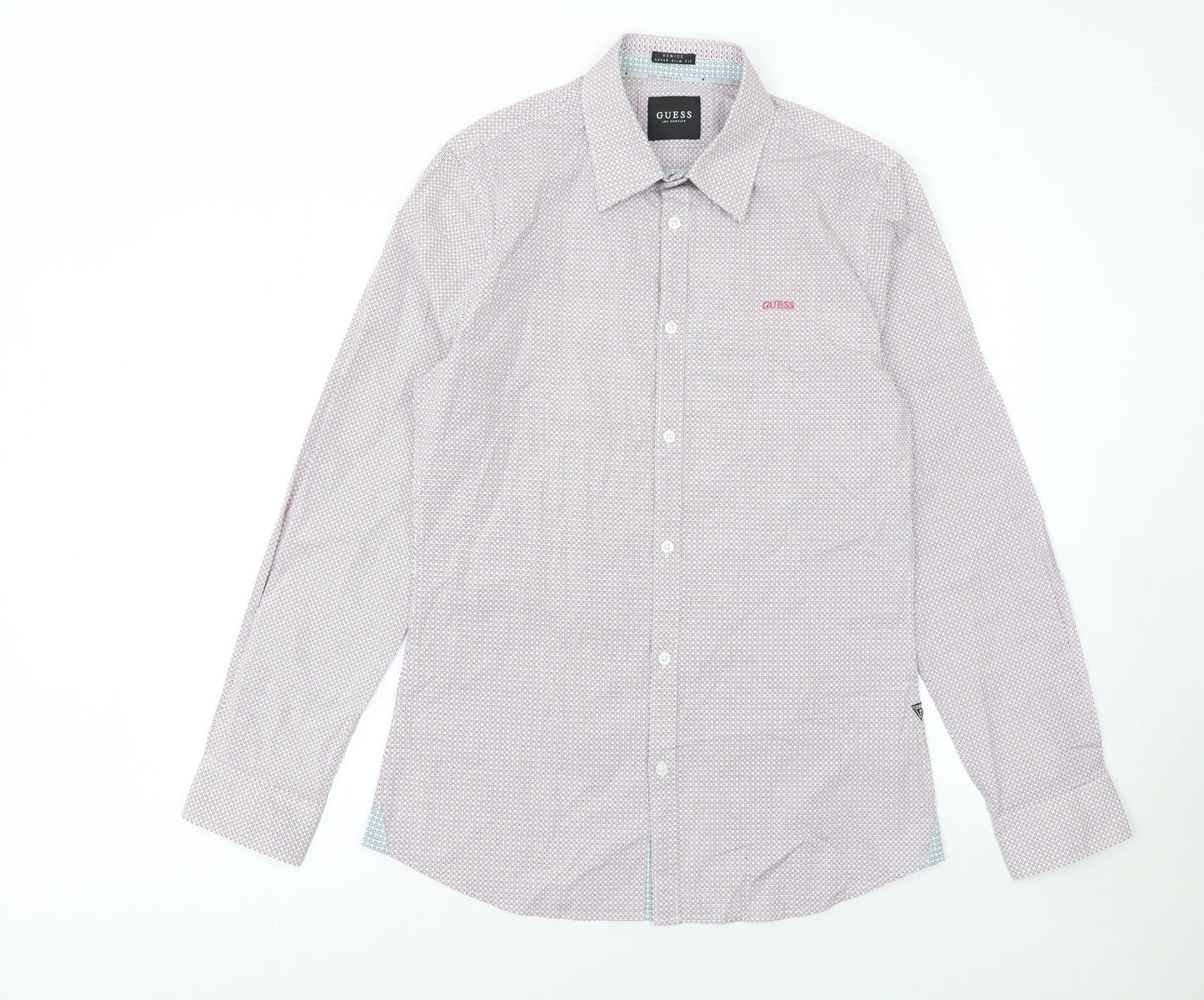 Guess Mens White Slim Fit Geometric Long Sleeve Button Up Shirt Size L