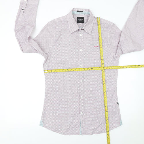 Guess Mens White Slim Fit Geometric Long Sleeve Button Up Shirt Size L
