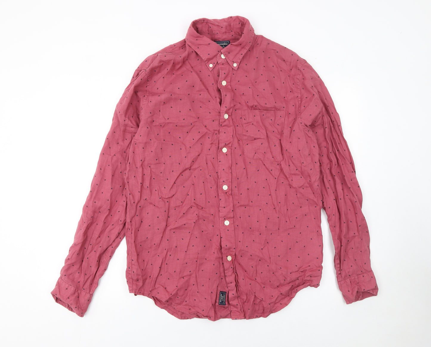 Abercrombie & Fitch Men’s Red Linen Long Sleeve Button-Up Shirt Size L