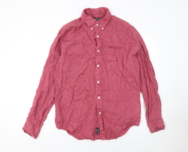 Abercrombie & Fitch Men’s Red Linen Long Sleeve Button-Up Shirt Size L