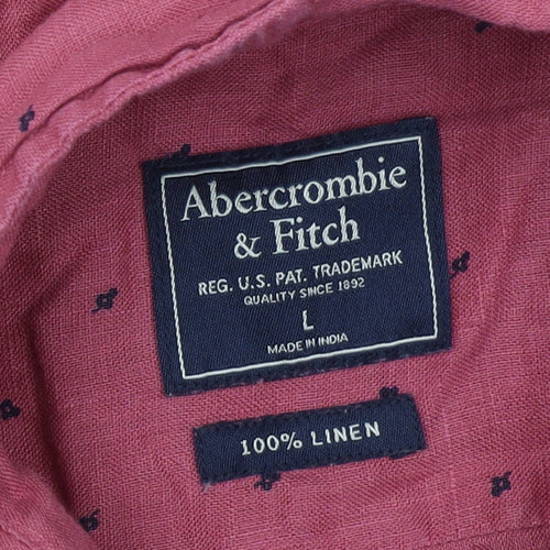 Abercrombie & Fitch Men’s Red Linen Long Sleeve Button-Up Shirt Size L