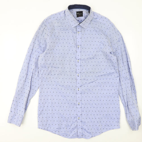 Venti Men Blue Slim Fit Long Sleeve Cotton Button-Up Shirt 16.5in