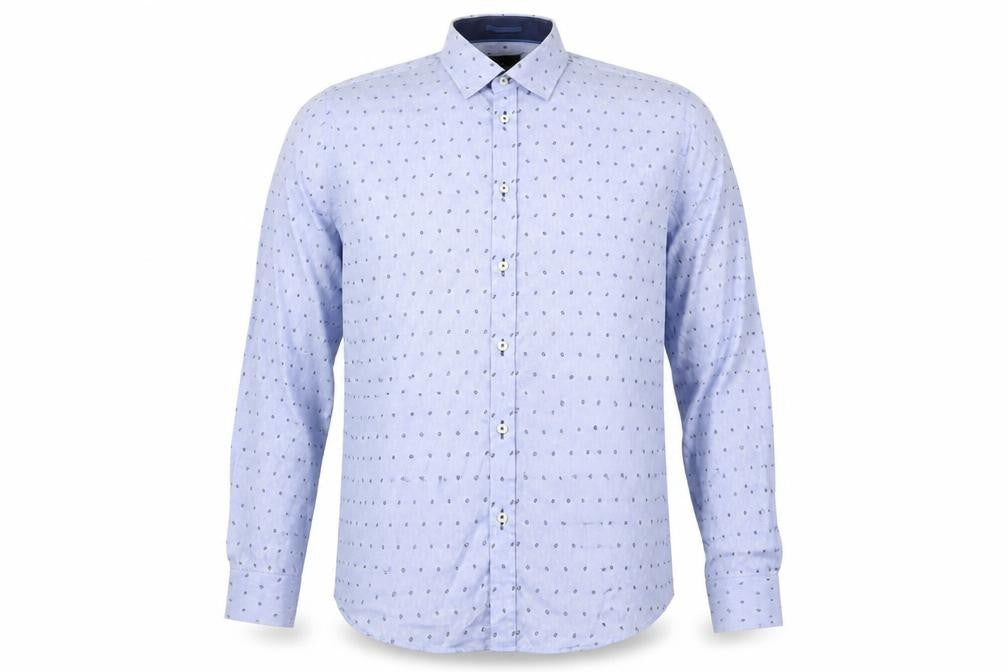 Venti Men Blue Slim Fit Long Sleeve Cotton Button-Up Shirt 16.5in