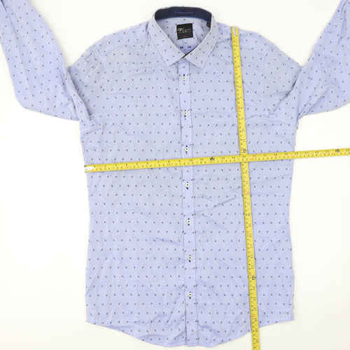 Venti Men Blue Slim Fit Long Sleeve Cotton Button-Up Shirt 16.5in