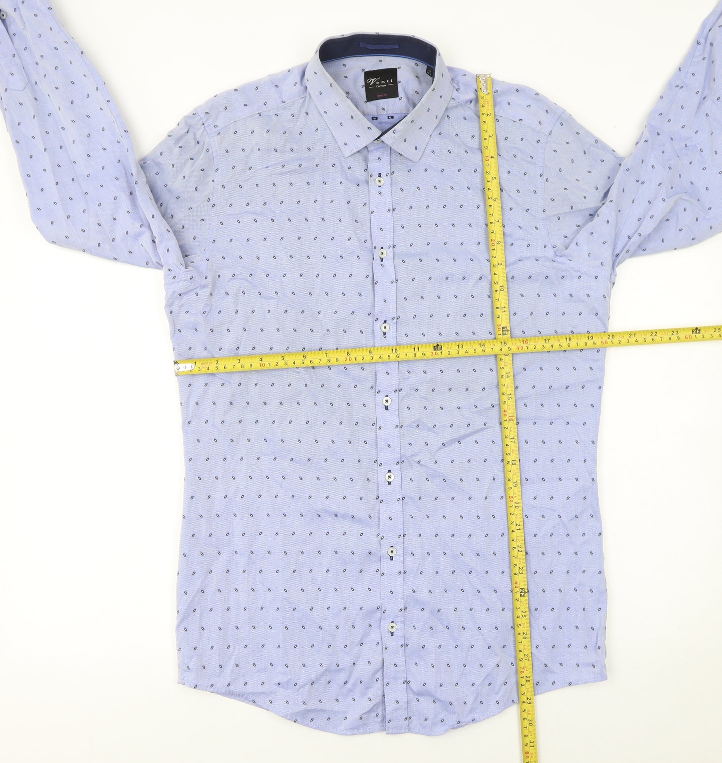 Venti Men Blue Slim Fit Long Sleeve Cotton Button-Up Shirt 16.5in