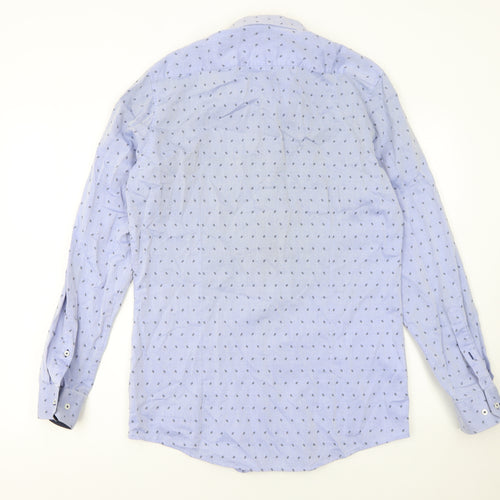 Venti Men Blue Slim Fit Long Sleeve Cotton Button-Up Shirt 16.5in