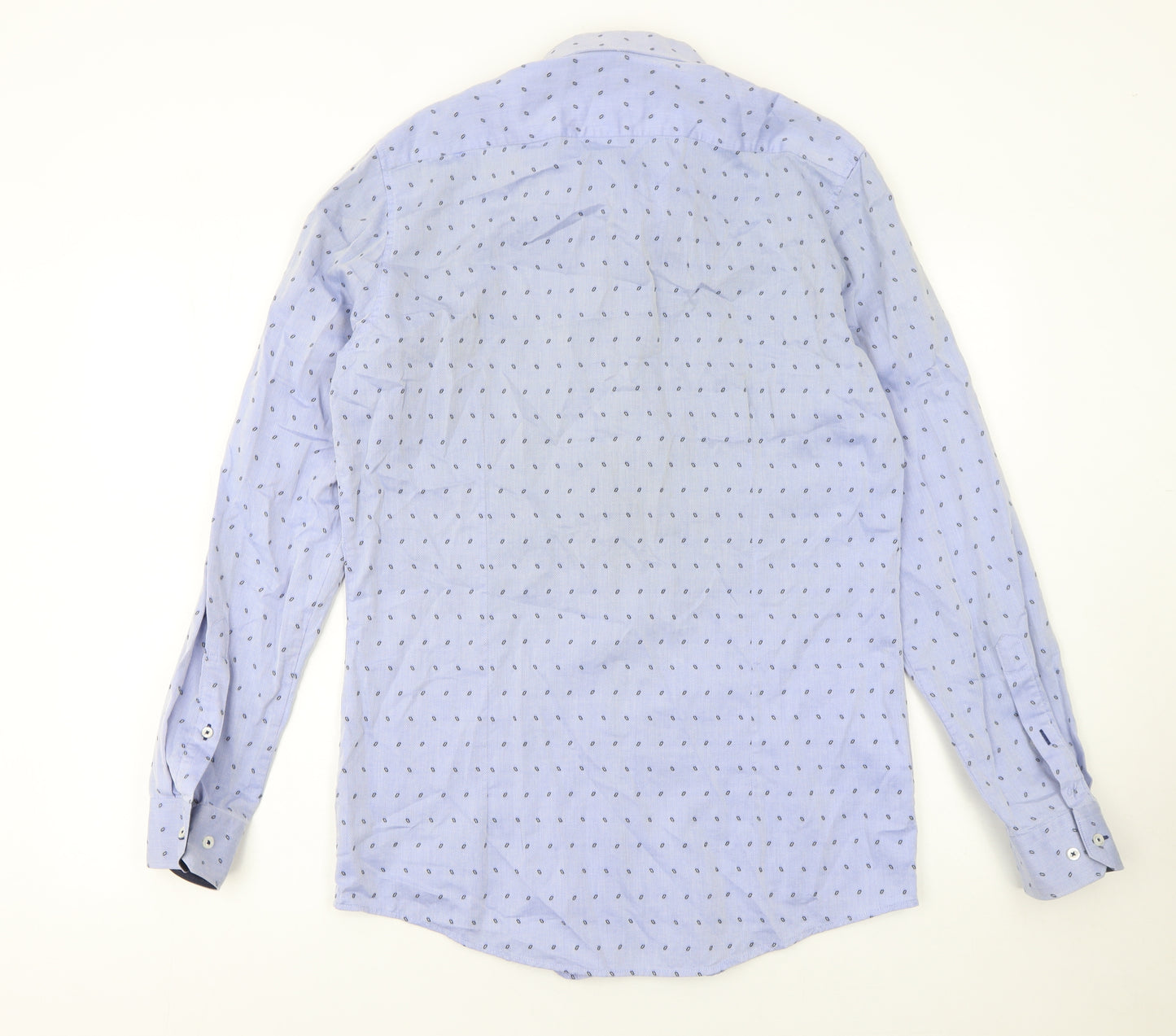 Venti Men Blue Slim Fit Long Sleeve Cotton Button-Up Shirt 16.5in