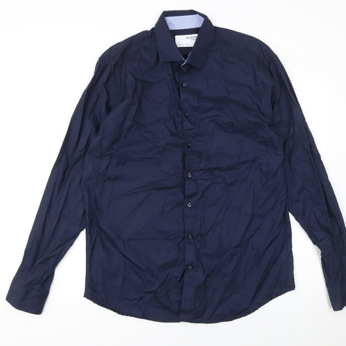Selected Homme Men's Blue Slim Fit Long Sleeve Button-Up Shirt XL