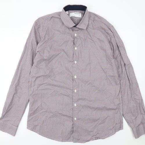 SELECTED HOMME Men's Multicoloured Slim Fit Check Button-Up Shirt Size 17.5 Long Sleeve