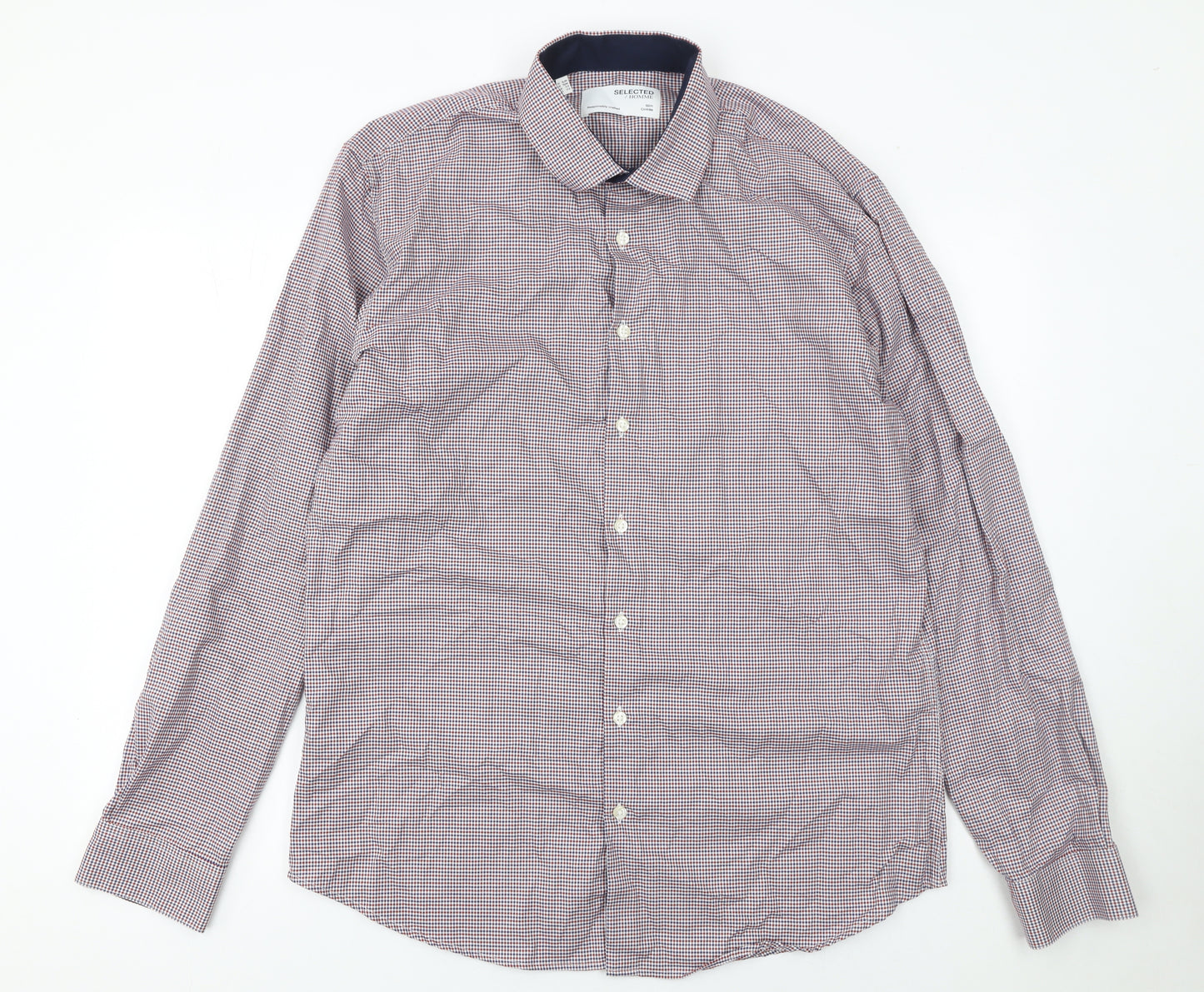 SELECTED HOMME Men's Multicoloured Slim Fit Check Button-Up Shirt Size 17.5 Long Sleeve