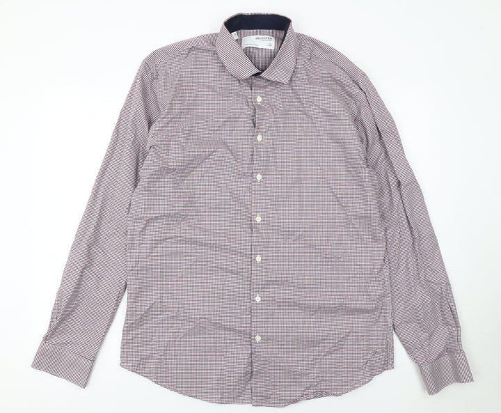SELECTED HOMME Men's Multicoloured Slim Fit Check Button-Up Shirt Size 17.5 Long Sleeve