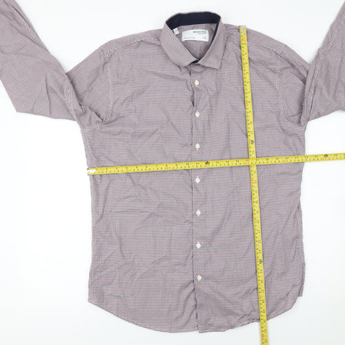 SELECTED HOMME Men's Multicoloured Slim Fit Check Button-Up Shirt Size 17.5 Long Sleeve