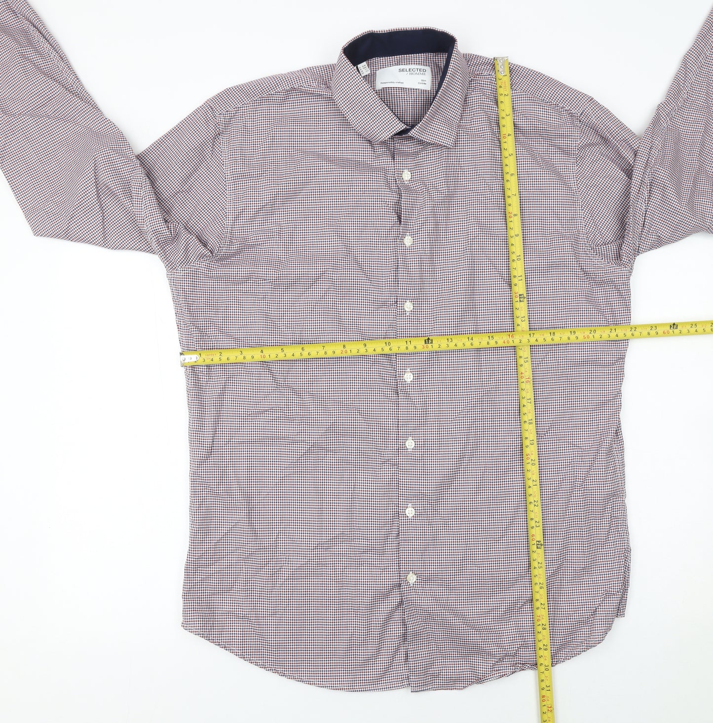 SELECTED HOMME Men's Multicoloured Slim Fit Check Button-Up Shirt Size 17.5 Long Sleeve