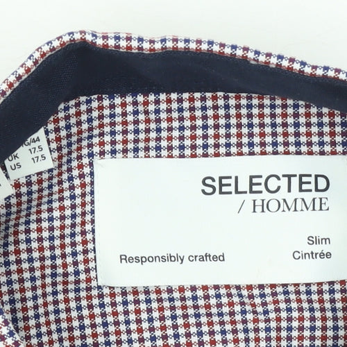 SELECTED HOMME Men's Multicoloured Slim Fit Check Button-Up Shirt Size 17.5 Long Sleeve