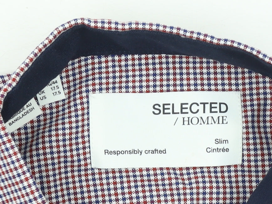 SELECTED HOMME Men's Multicoloured Slim Fit Check Button-Up Shirt Size 17.5 Long Sleeve