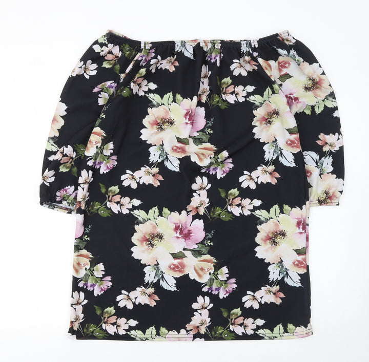 Boohoo Plus Women’s Black Floral Off Shoulder Tunic Blouse Size 16