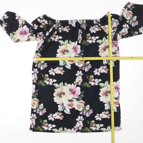 Boohoo Plus Women’s Black Floral Off Shoulder Tunic Blouse Size 16