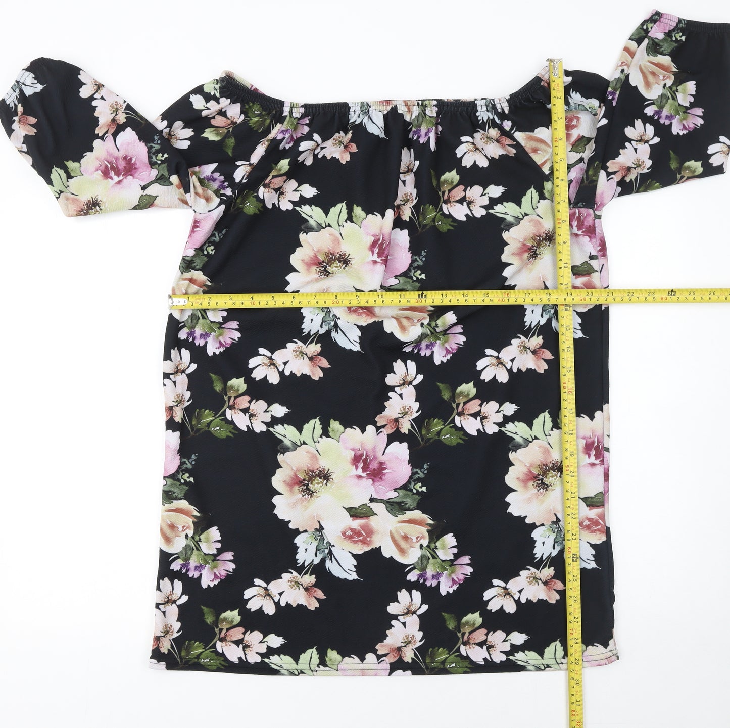 Boohoo Plus Women’s Black Floral Off Shoulder Tunic Blouse Size 16