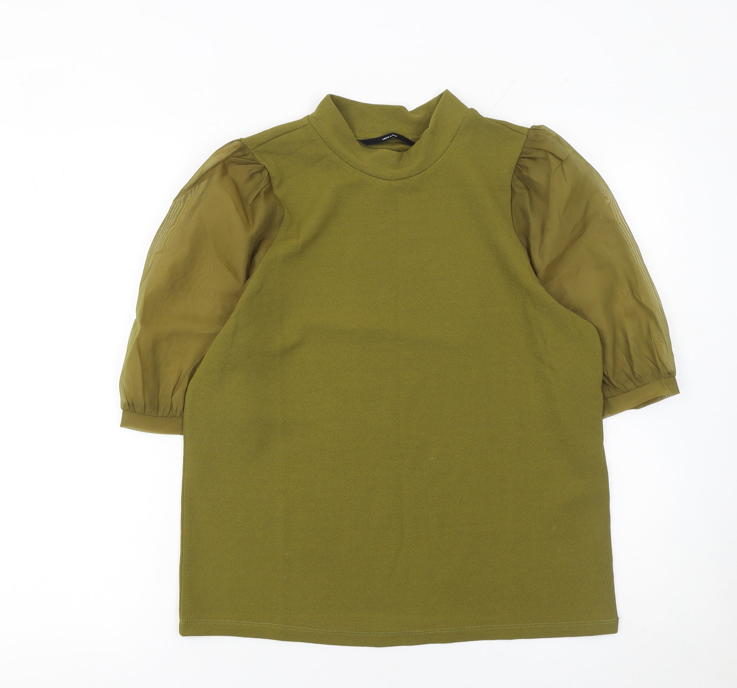 Vero Moda Women Green Puff Sleeve High Neck Blouse M