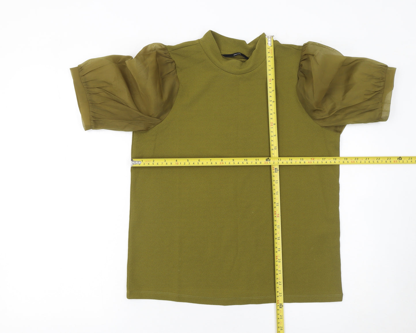 Vero Moda Women Green Puff Sleeve High Neck Blouse M