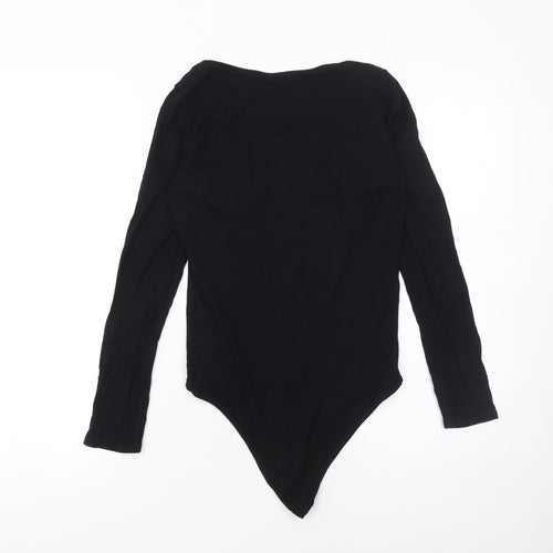 Hailys Women's Black XL Ribbed Zip Front Long Sleeve Bodysuit