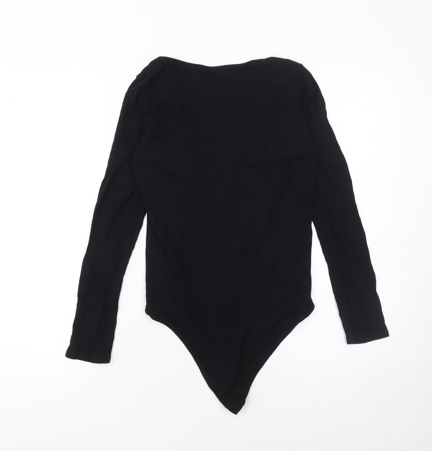 Hailys Women's Black XL Ribbed Zip Front Long Sleeve Bodysuit