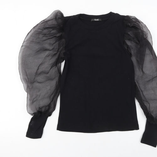 Quiz Womens Black Puff Sleeve Crew Neck T-Shirt Size S